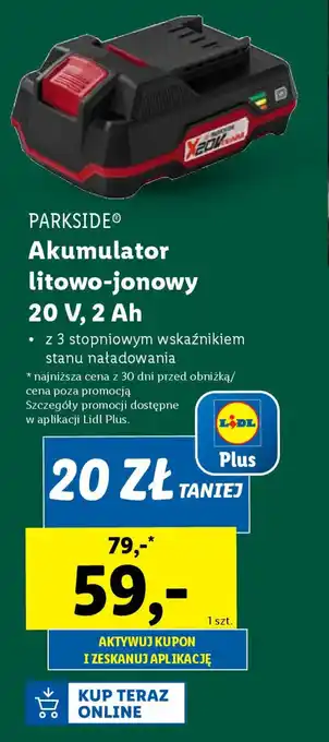 Lidl PARKSIDE Akumulator litowo-jonowy 20 V, 2 Ah oferta