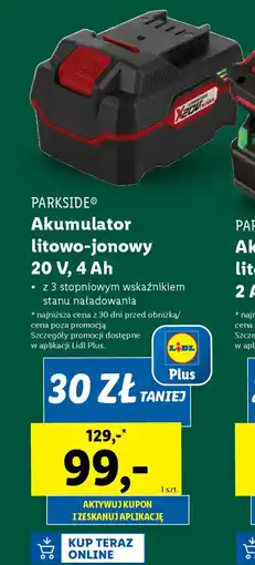 Lidl PARKSIDE Akumulator litowo-jonowy 20 V, 4 Ah oferta