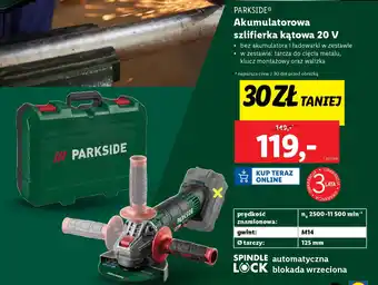 Lidl PARKSIDE Akumulatorowa szlifierka kątowa 20 V oferta