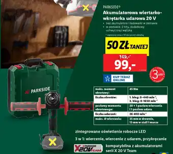 Lidl PARKSIDE Akumulatorowa wiertarko- wkrętarka udarowa 20 V oferta