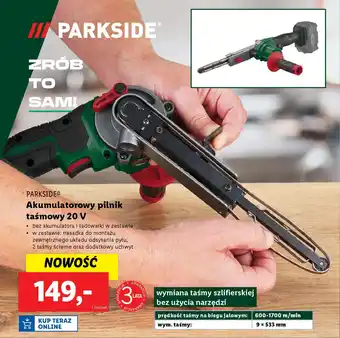 Lidl PARKSIDE Akumulatorowy pilnik taśmowy 20 V oferta