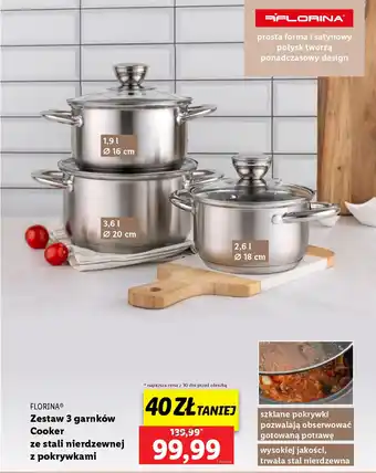 Lidl FLORINA Zestaw 3 garnków Cooker oferta