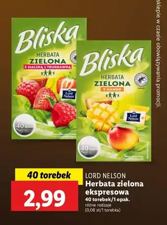 Lidl Herbata zielona z malina z truskawką Lord nelson bliska oferta