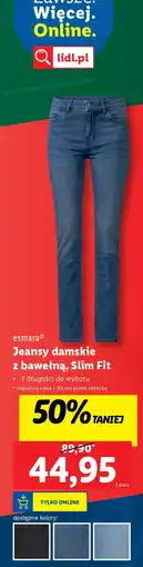 Lidl Esmara jeansy damskie z bawełną, Slim Fit oferta