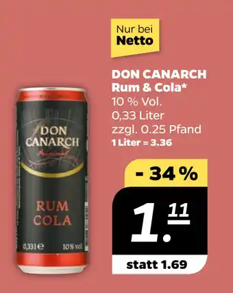 Netto DON CANARCH Rum & Cola oferta