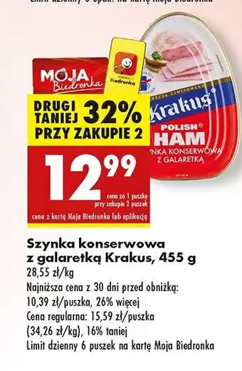 Biedronka Szynka konserwowa Krakus animex oferta