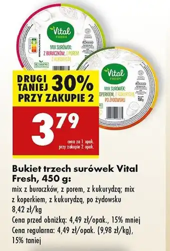 Biedronka Bukiet surówek: mix z koperkiem + z kukurydzą + po żydowsku Vital fresh oferta