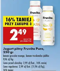 Biedronka Jogurt banan gruszka mango + płatki owsiane i jaglane Fruvita Pure oferta