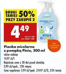 Biedronka Micelarna pianka do mycia sensitive Pinio oferta