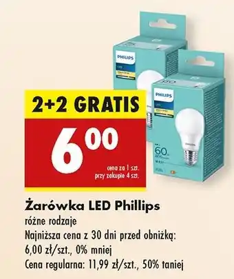 Biedronka Żarówka led bulb a60 60w e27 Philips oferta