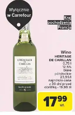 Carrefour Wino L'heritage De Carillan Agir Sauvignon Blanc oferta