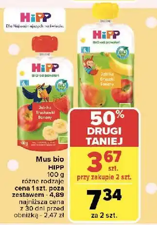 Carrefour Mus owocowy jabłko-gruszki-banan Hipp Bio oferta