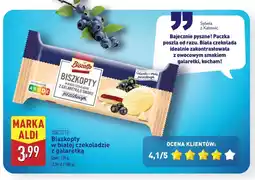 ALDI Biszkopty w białej czekoladzie z galaretką o smaku porzeczkowym Biscotto oferta