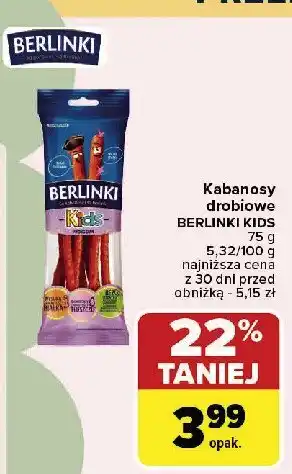 Carrefour Kabanosy drobiowe + tatuaż Morliny berlinki kids oferta