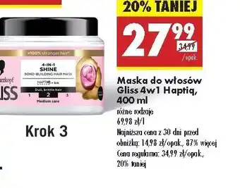 Biedronka Maska do włosów babassu nut oil Gliss Kur Protein+ oferta