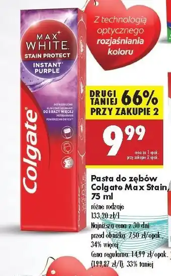 Biedronka Pasta do zębów purple reveal Colgate Max White oferta