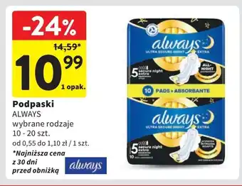 Intermarche Podpaski secure night extra Always Ultra oferta