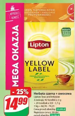 Dino Zestaw herbat: yellow label 92 szt + herbata grejpfruit i pomarańcza 20 Lipton Herbat oferta