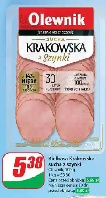 Dino Kiełbasa krakowska sucha z szynki Olewnik oferta