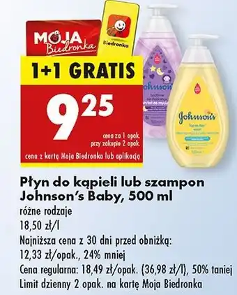 Biedronka Płyn do kąpieli lub szampon Johnson's Baby oferta