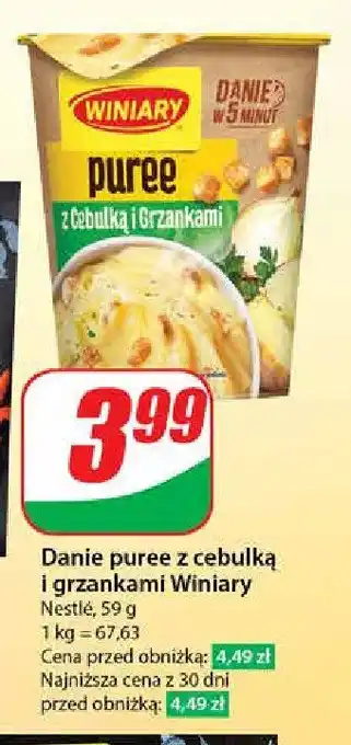 Dino Puree ziemniaczane ze smażoną cebulką i grzankami Winiary danie mniam oferta