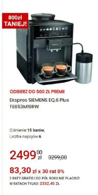 Media Expert Ekspres Siemens EQ.6 Plus TE653M19RW oferta