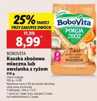 Lidl BOBOVITA Kaszka zbożowa mleczna lub owsianka z ryżem oferta