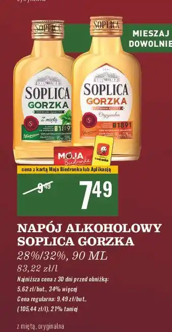 Biedronka Liker 28% Soplica Gorzka Z Miętą oferta