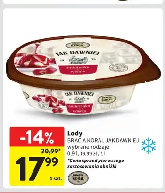 Intermarche Lody śmietankowe z wiśniami i sosem wiśniowym Bracia koral lody jak dawniej oferta