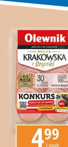 E.Leclerc Kiełbasa krakowska sucha z szynki Olewnik oferta