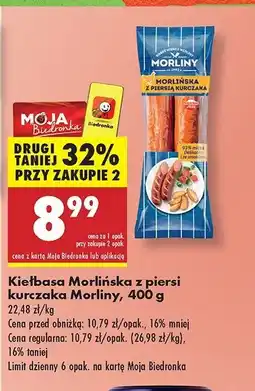 Biedronka Kiełbasa morlińska z piersi kurczaka Morliny oferta