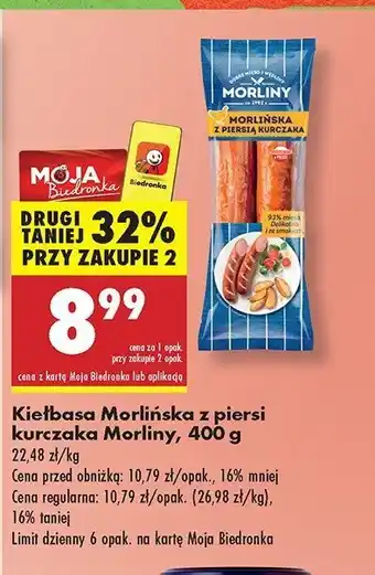 Biedronka Kiełbasa morlińska z piersi kurczaka Morliny oferta