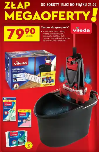 Biedronka Mop płaski ultramax + 3 ścierki Vileda oferta