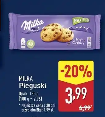 ALDI Ciastka z kawałkami czekolady Milka Pieguski oferta