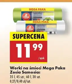 Biedronka Worki na śmieci 60 l z taśmą ściągającą Zosia Samosia oferta