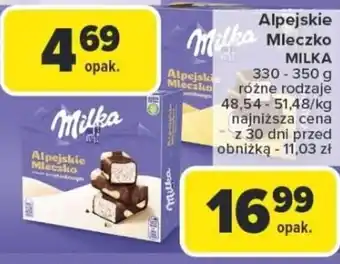 Carrefour Alpejskie mleczko milka oferta