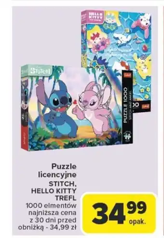 Carrefour Puzzle licencyjne stitch, hello kitty trefl oferta