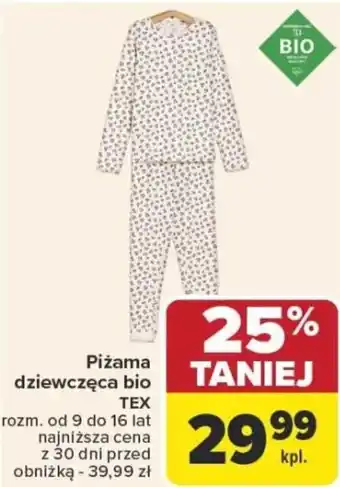 Carrefour Piżama dziewczęca bio tex oferta