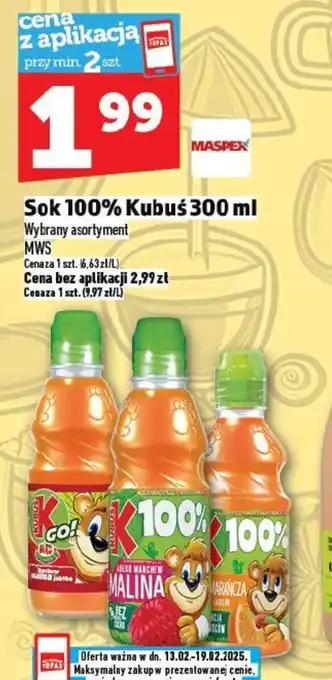 Topaz Sok 100% Kubuś 300 ml oferta