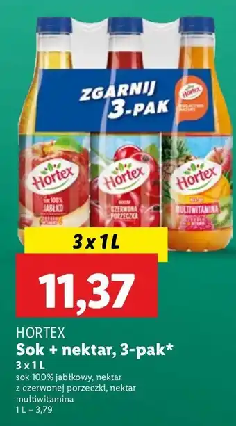 Lidl Zestaw: sok jabłkowy 1 l + napój czerwona porzeczka nektar multiwitamina Hortex oferta