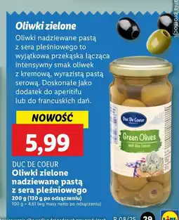 Lidl Oliwki zielone nadziewane pastą z serka pleśniowego Duc De Coeur oferta