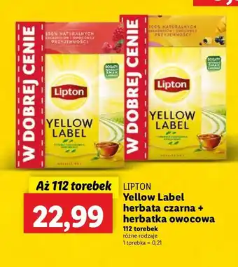 Lidl Zestaw herbat: yellow label 92 szt + herbata malina bez 20 szt. Lipton Herbat oferta