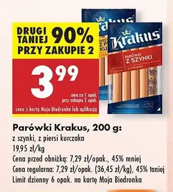 Biedronka Parówki z piersi kurczaka Krakus animex oferta