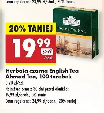 Biedronka Herbata ekspresowa z zawieszką Ahmad tea london english tea no. 1 oferta