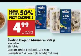 Biedronka Śledzie krojone z trawą i pieprzem cytrynowym Marinero oferta