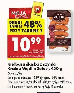 Biedronka Kiełbasa śląska z szynki Kraina wędlin select oferta