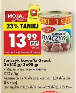 Biedronka Tuńczyk kawałki w oleju roślinnym Graal oferta