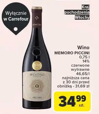 Carrefour Wino Memoro Piccini Rosso oferta