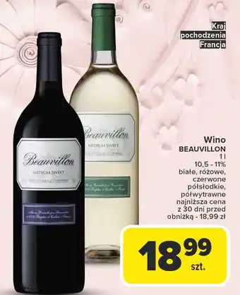 Carrefour Wino białe półwytrawne Beauvillon oferta