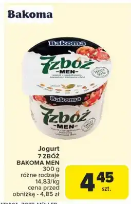 Carrefour Jogurt żurawina-czerwony grejpfrut + ziarna dyni i słonecznika Bakoma 7 Zbóż Men oferta